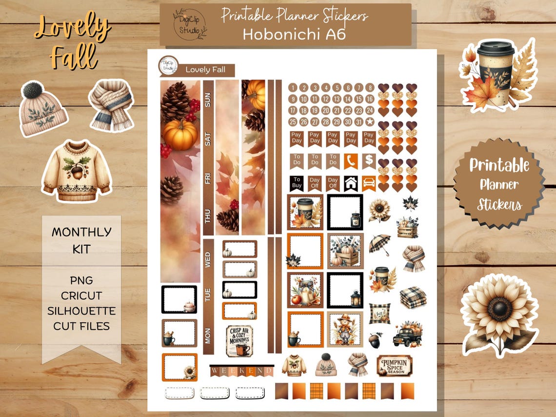 Lovely Fall Hobonichi Stickers A6 Monthly Sticker Kit, Printable ...
