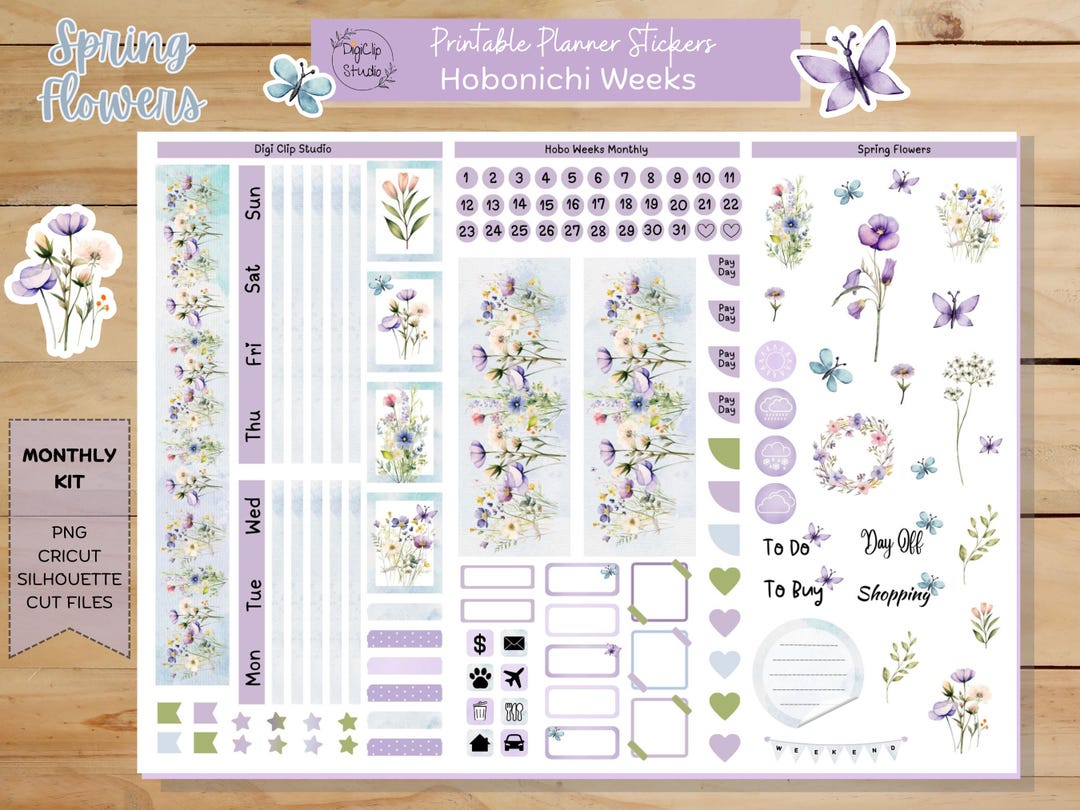 Spring Flowers Hobonichi Weeks Planner Stickers, Monthly Kit Printable ...