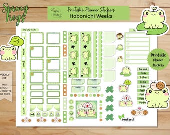Spring Frogs Hobonichi Weeks Weekly Sticker Kit, Printable Planner Stickers, Summer, PNG, Cricut, Silhouette