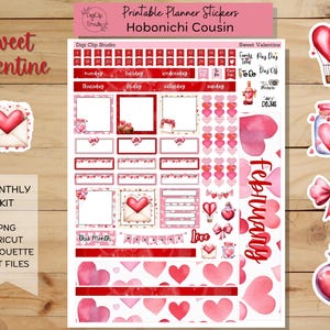 Sweet Valentine Hobonichi Cousin Sticker Kit, Monthly, Printable Planner Stickers, February, Digital Stickers, PNG, Cricut, Silhouette
