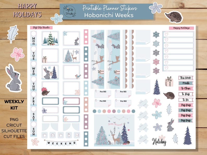 Happy Holidays Hobonichi Weeks Weekly Sticker Kit, Printable Planner ...