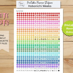 Date Dots Hobonichi Weeks Weekly Sticker Kit Printable Planner Stickers, PNG, Cricut, Silhouette