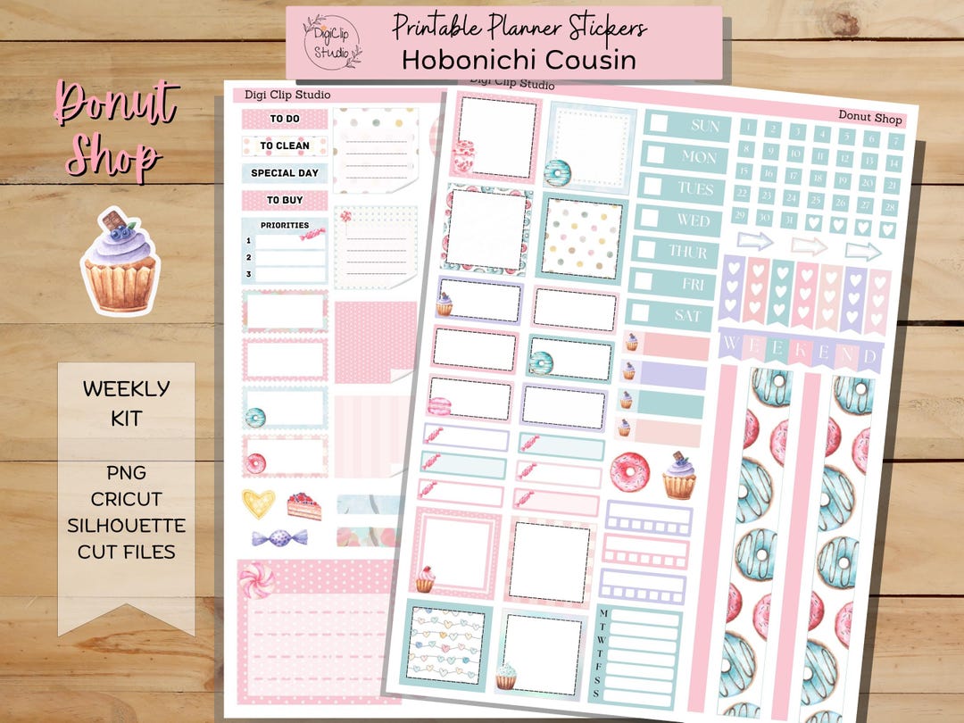 Donut Shop Hobonichi Cousin Sticker Kit, Weekly, Printable Planner ...