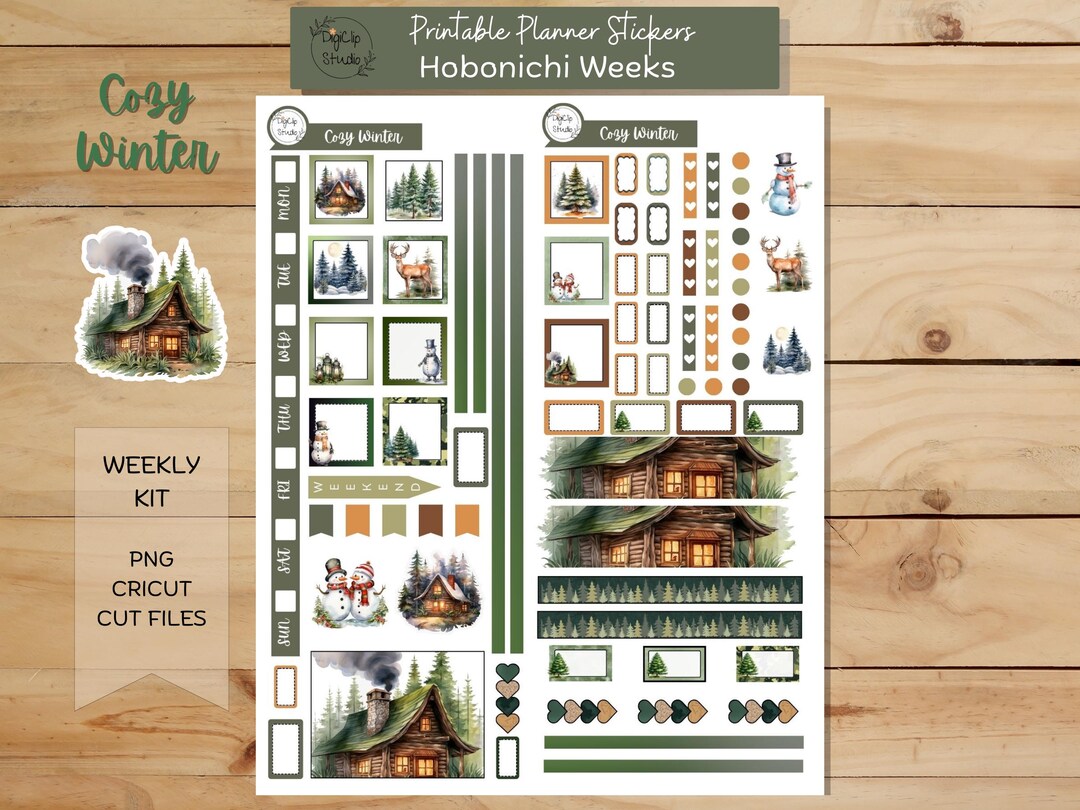Cozy Winter, Hobonichi Stickers Weeks Weekly Sticker Kit, Printable ...