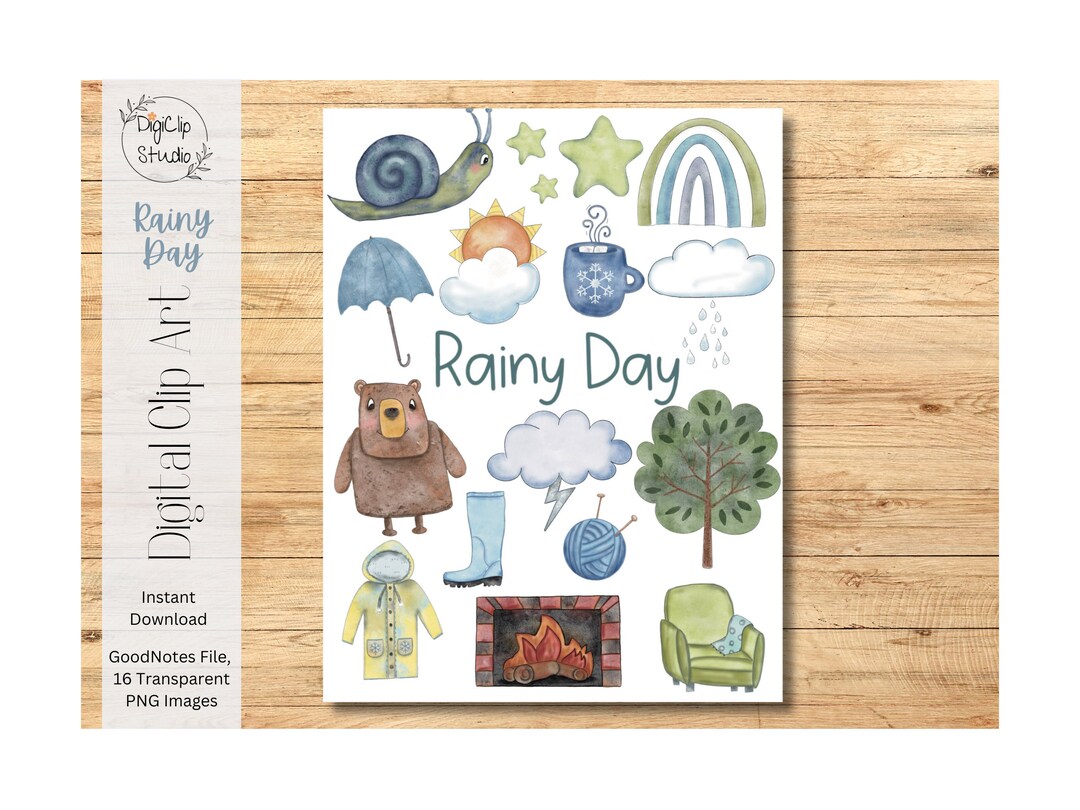 Rainy Day Digital Clip Art, Goodnotes Clip Art, Scrapbook Stickers ...