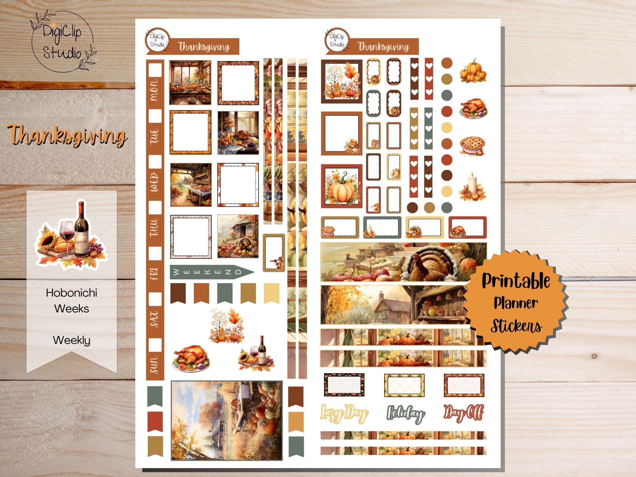 Thanksgiving Hobonichi Stickers Weeks Weekly Kit Printable Planner ...