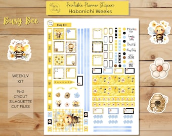 Busy Bee Hobonichi Weeks Weekly Sticker Kit, Printable Planner Stickers, Spring, Summer, PNG, Cricut, Silhouette