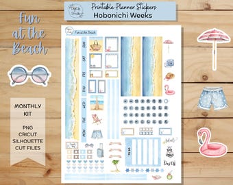 Spaß am Strand Hobonichi Aufkleber Wochen Monatliches Kit Druckbare Planner Aufkleber, Sommer, Printable, Silhouette, PNG, Cricut
