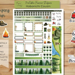 Camping Fun Hobonichi Cousin Sticker Kit, Monthly, Printable Planner Stickers, Vacation, Digital Stickers, PNG, Cricut, Silhouette