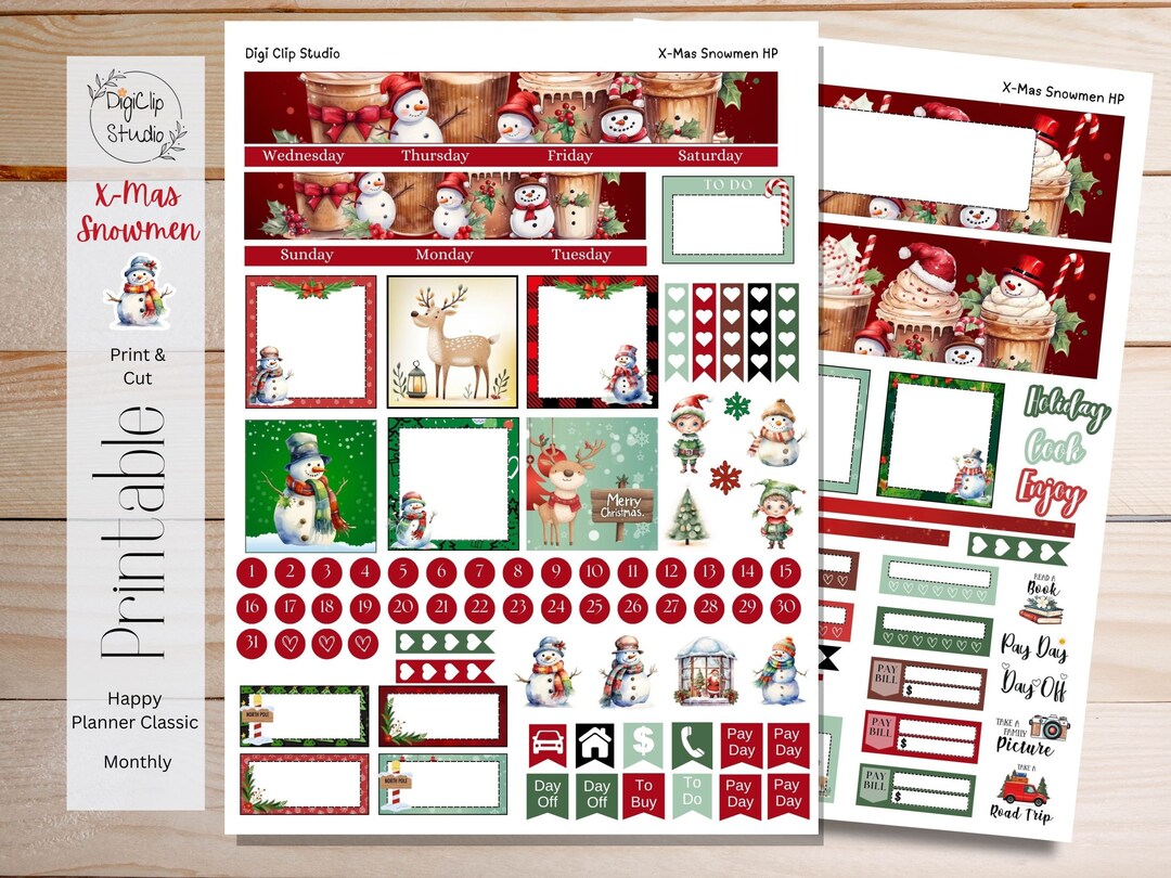 X-mas Snowman Happy Planner Stickers Classic Monthly Kit Printable ...