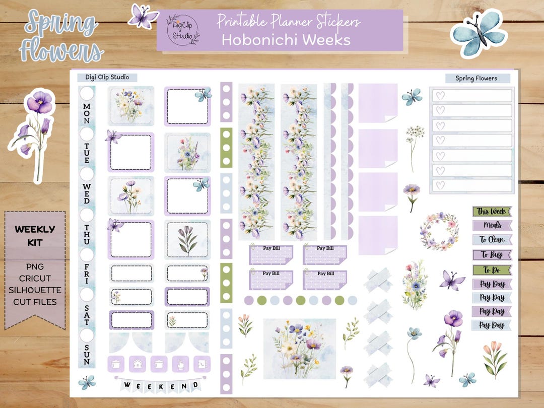 Spring Flowers Hobonichi Weeks Weekly Sticker Kit, Printable Planner ...