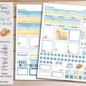 Fun at the Beach Happy Planner Stickers Classic Monthly Kit Printable Planner Stickers, Pre-Cut, PNG, Cricut, Silhouette