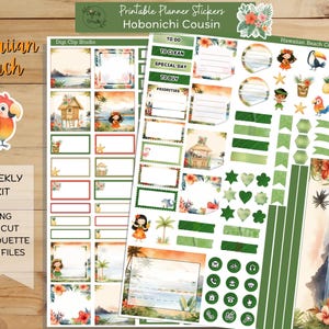Hawaiian Beach Hobonichi Cousin Sticker Kit, Weekly, Printable Planner Stickers, Summer, Digital Stickers, PNG, Cricut, Silhouette