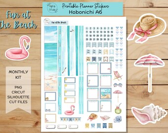 Fun at the Beach Hobonichi Stickers A6 Monthly Sticker Kit, Printable Planner Stickers, Summer, Digital Stickers, PNG, Cricut, Silhouette