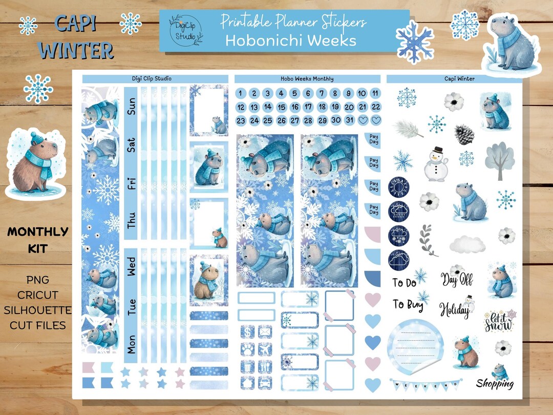 Capi Winter Hobonichi Stickers Weeks Monthly Kit Printable Planner ...