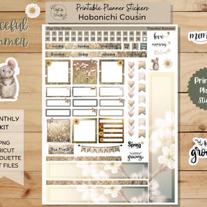 Peaceful Summer Hobonichi Cousin Sticker Kit, Monthly, Printable Planner Stickers, Spring, Digital Stickers, PNG, Cricut, Silhouette