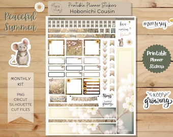 Peaceful Summer Hobonichi Cousin Sticker Kit, Monthly, Printable Planner Stickers, Spring, Digital Stickers, PNG, Cricut, Silhouette