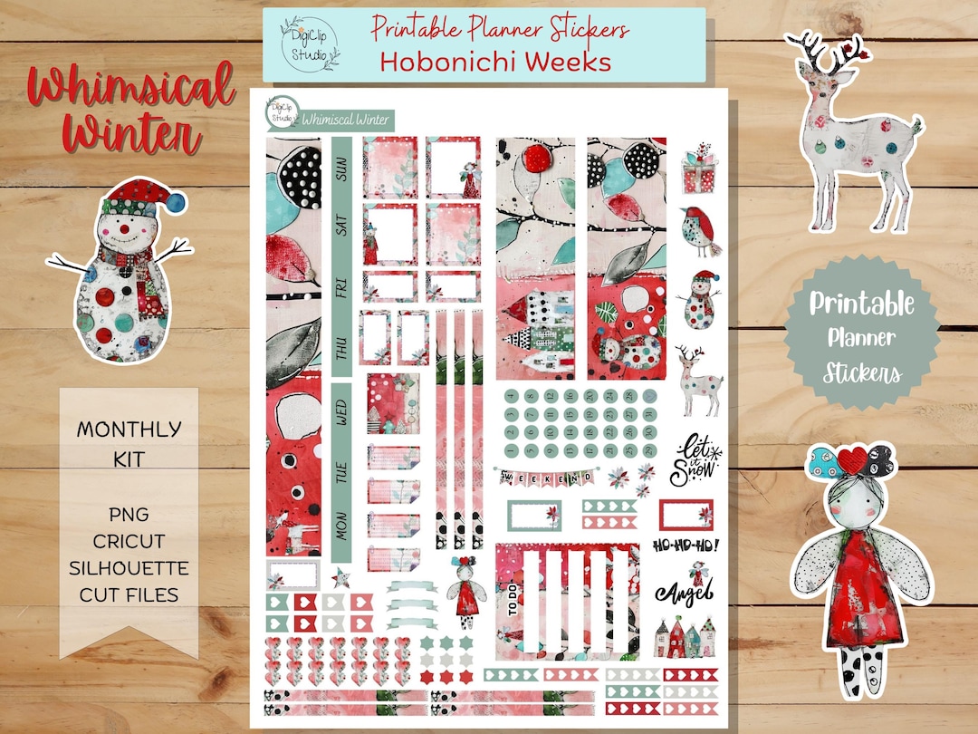Whimsical Winter Hobonichi Stickers Weeks Monthly Kit Printable Planner ...