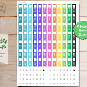 Weekly Strips Hobonichi Stickers Weeks Weekly Sticker Kit Printable Planner Stickers, PNG, Cricut, Silhouette