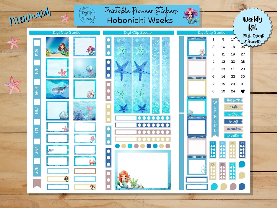 Mermaid Hobonichi Weeks Stickers Weekly Kit Printable Planner Stickers ...