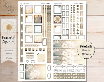 Peaceful Summer, Hobonichi Weeks Weekly Sticker Kit, Printable Planner Stickers, Flower, Spring, Country, PNG, Cricut, Silhouette