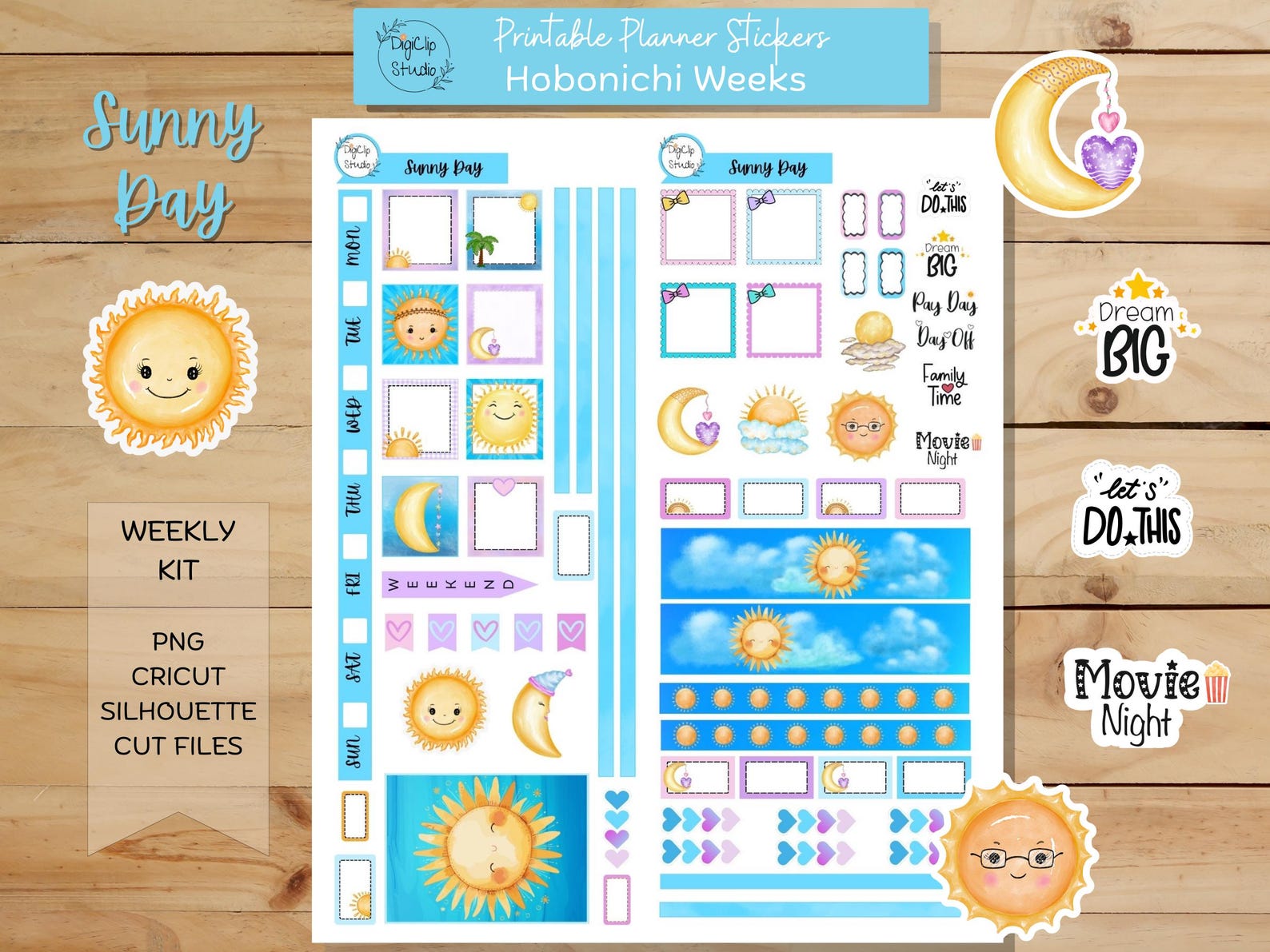 Sunny Day Hobonichi Stickers Printable Weeks Weekly Sticker Kit ...