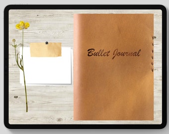 Digitales Bullet Journal GoodNotes | PDF | mit Links, Kalender, Notizen, Ziele, Papier, mit Stickerbuch Realistic Leather Bujo