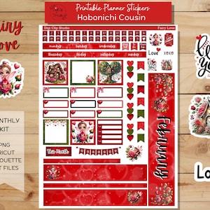 Fairy Love Hobonichi Cousin Sticker Kit, Monthly, Printable Planner Stickers, February, Digital Stickers, PNG, Cricut, Silhouette