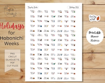 Holidays for Hobonichi Weeks Printable Stickers, PNG, Cricut, Silhouette