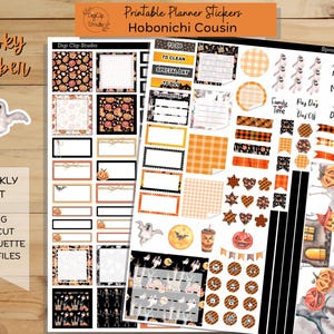 Spooky October Hobonichi Cousin Sticker Kit, Weekly, Printable Planner Stickers, Halloween, Fall, Digital Stickers, PNG, Cricut, Silhouette