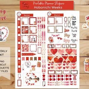 Love Dog Hobonichi Stickers Weeks Weekly Sticker Kit, Printable Planner Stickers, February, Digital Stickers, PNG, Cricut, Silhouette