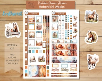 Southwest Hobonichi Weeks Weekly Sticker Kit, Printable Planner Stickers, Horse, Western, Country, PNG, Cricut, Silhouette