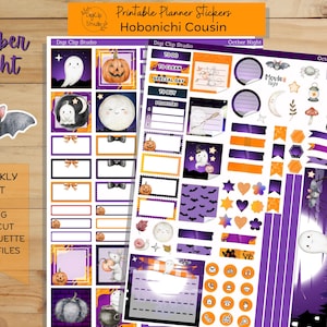 October Night Hobonichi Cousin Sticker Kit, Weekly, Printable Planner Stickers, Fall, Digital Stickers, PNG, Cricut, Silhouette