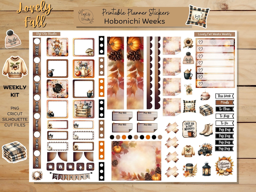 Lovely Fall Hobonichi Stickers Weeks Weekly Kit Printable Planner ...