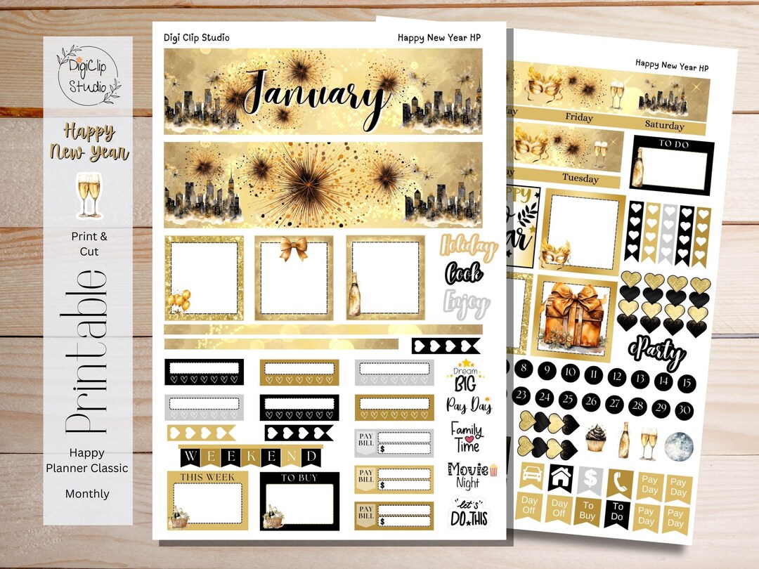 Happy New Year Happy Planner Stickers Classic Monthly Kit Printable ...