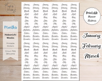 Months Hobonichi Weeks Sticker Kit Printable Planner Stickers, PNG, Cricut, Silhouette