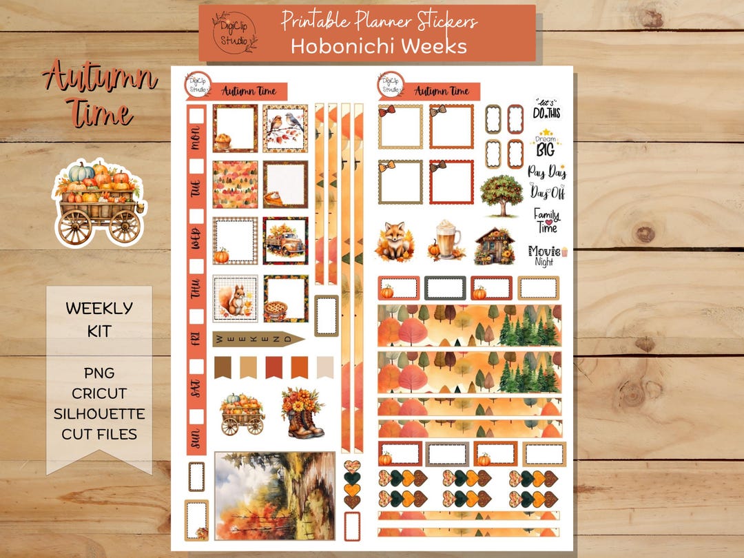 Autumn Time Hobonichi Weeks Weekly Sticker Kit, Printable Planner ...