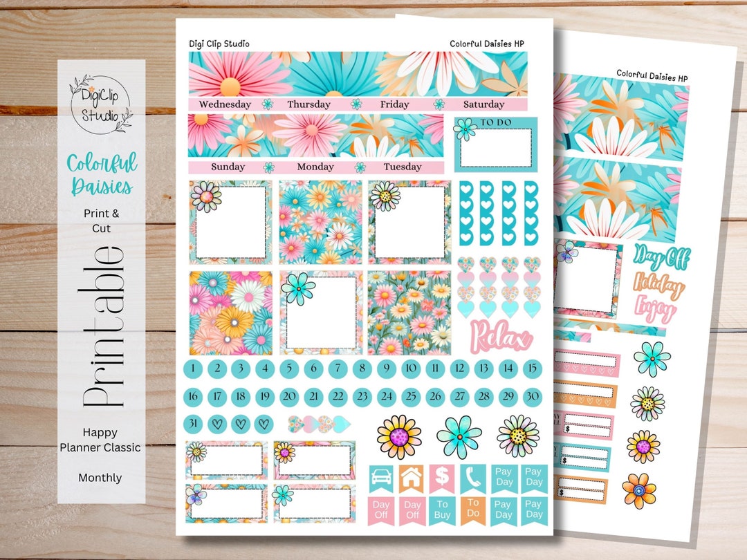 Colorful Daisies Happy Planner Stickers Classic Monthly Kit Printable ...