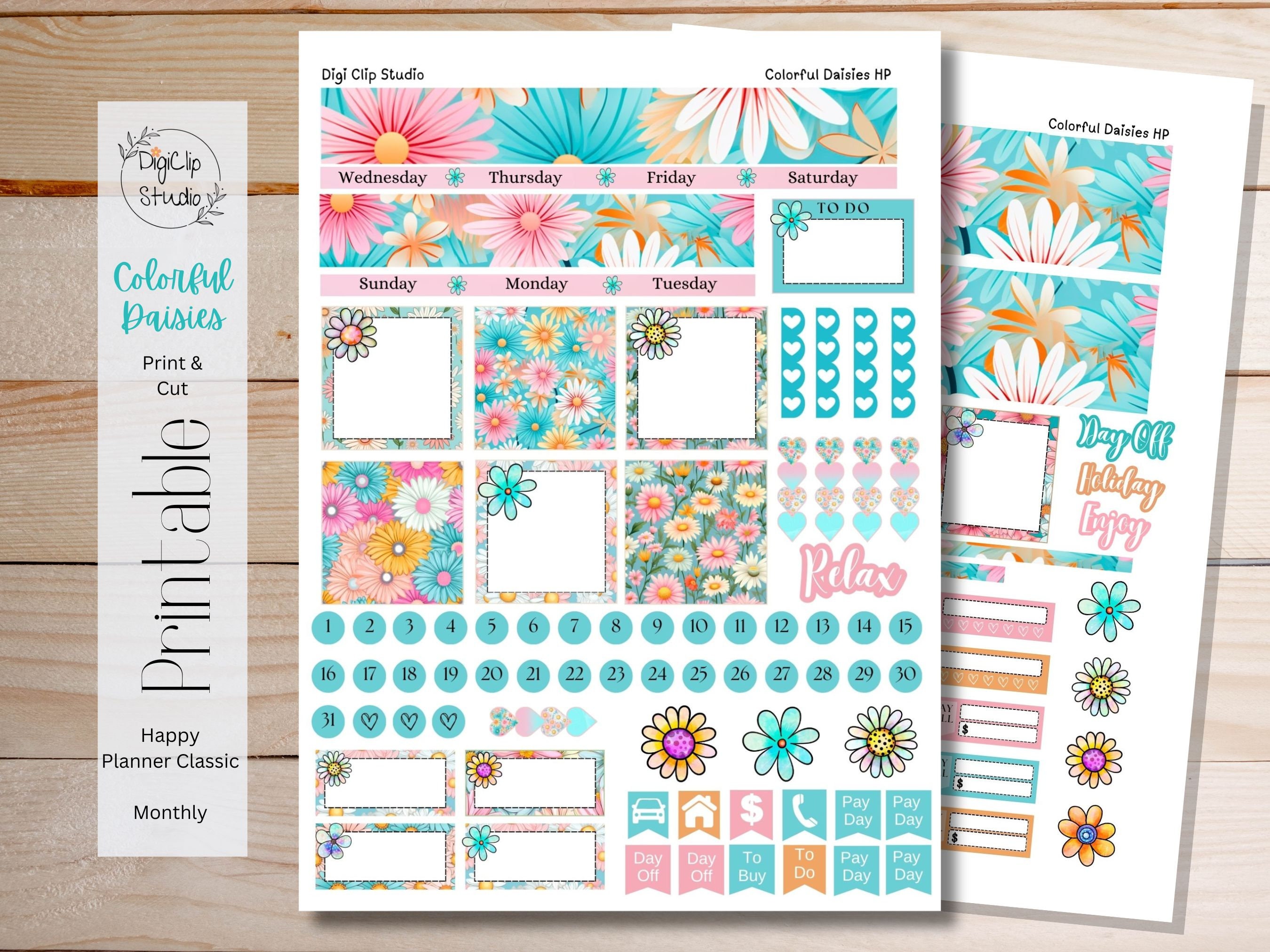Colorful Daisies Happy Planner Stickers Classic Monthly Kit Printable ...