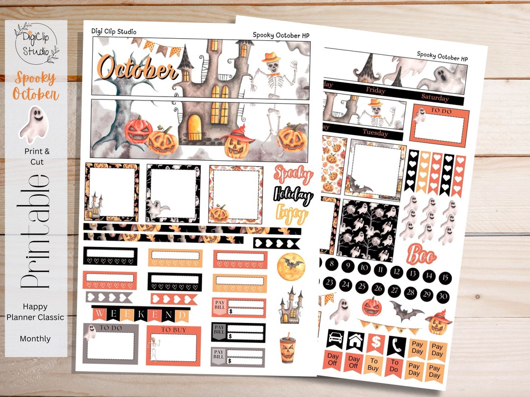 Spooky October Happy Planner Stickers Classic Monthly Kit Printable ...
