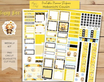 Busy Bee Hobonichi Cousin Sticker Kit, Weekly, Printable Planner Stickers, Spring, Summer, Digital Stickers, PNG, Cricut, Silhouette