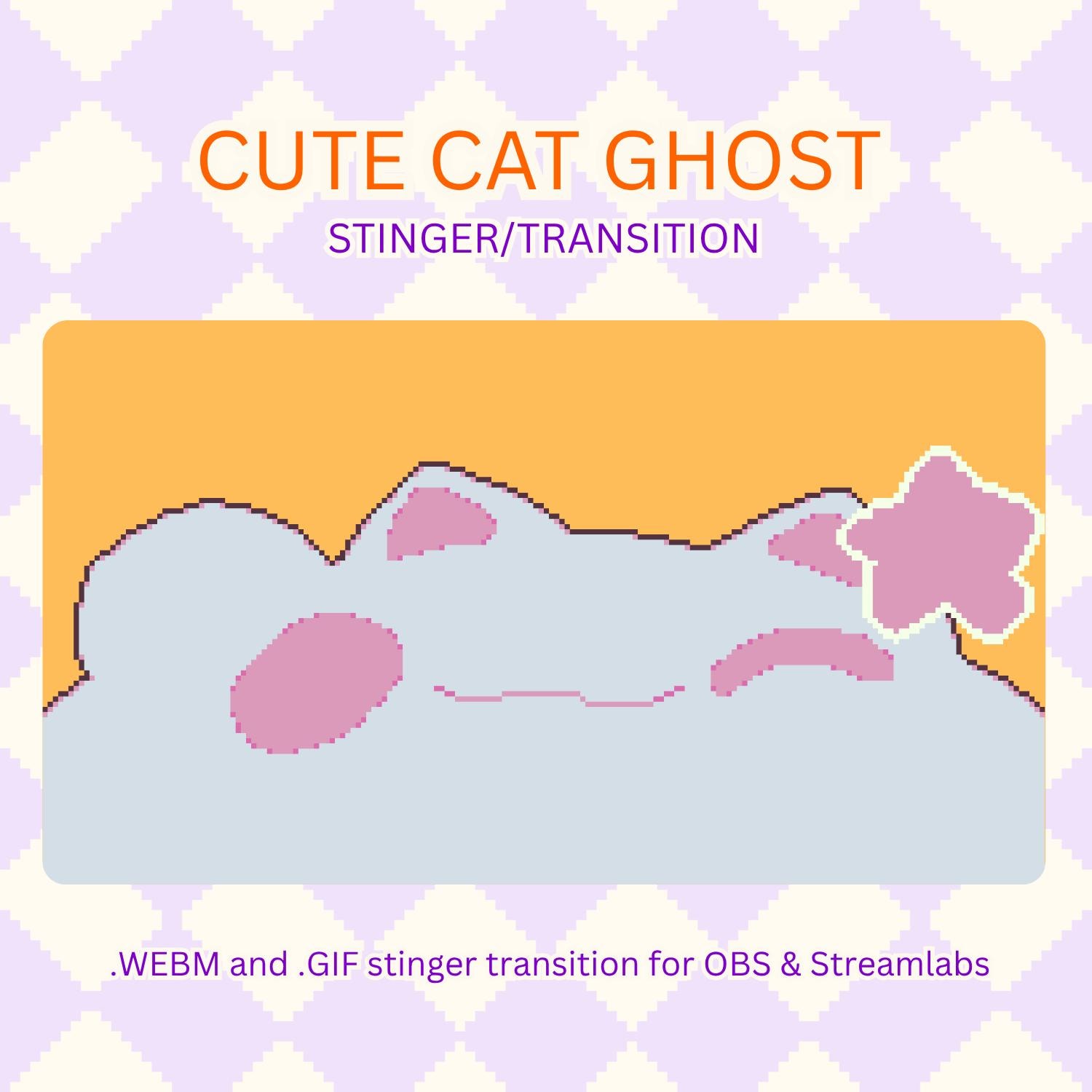 Kawaii Ghost Cat Pixel Art Stinger: OBS Stream Transition (digital ...