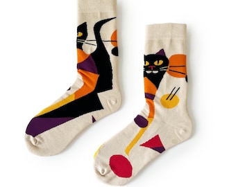カンディンスキー猫アートソックス - ファンキーなノベルティコットンソックス