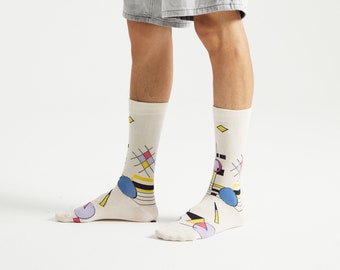 カンディンスキー コンポジション VIII アートソックス：幾何学模様のジャカードコットンブレンド