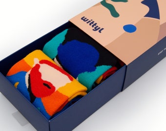 Novelty Socks Gift Set | Funky Cotton Socks | Socks for Men | Gift for Him | Gift for Her | 3 Pairs Artist fun Socks Gift | Unisex Socks