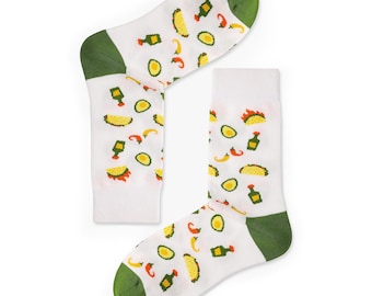 タコスソックス：斬新なフード柄コットンクルーソックス