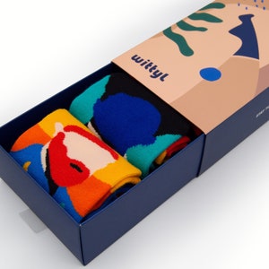 Set van 3 paar kunstenaarssokken in geschenkverpakking | Kandinsky, Andy Warhol en Van Gogh | Cadeau voor hem | Cadeau voor haar | Kleurrijke sokken | Leuke sokken