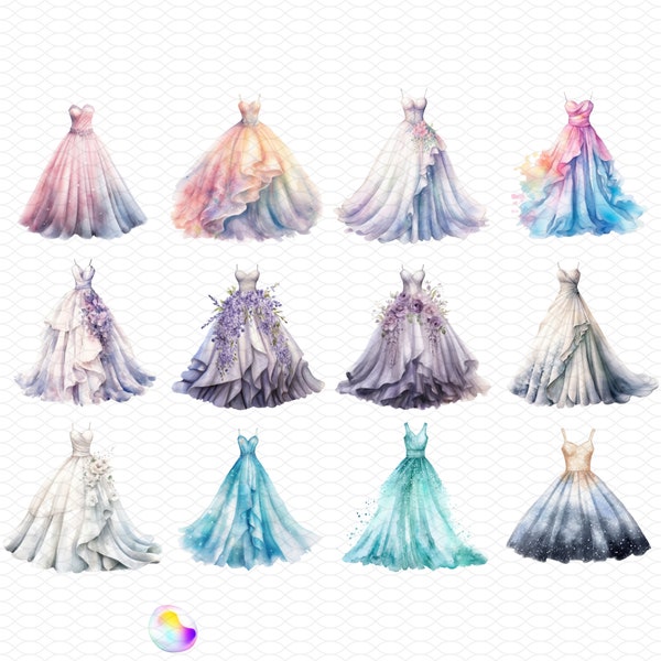 Watercolor Fashion Gown Illustration Sticker Sheet 5 | Chic Dress Decals - Glamorous Dress Art Set - Fashion Enthusiast Accessories