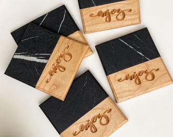 Wood and Resin Coasters Set 4x4 Handmade Marble Style Coasters Wooden Drink Coasters Unique Gift Housewarming Décor