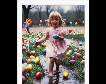 Easter Bliss: Whimsical Joy-Filled Digital Download amidst a Easter egg wonderland